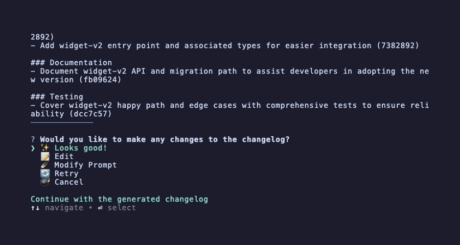 coco changelog — generating a changelog for a branch