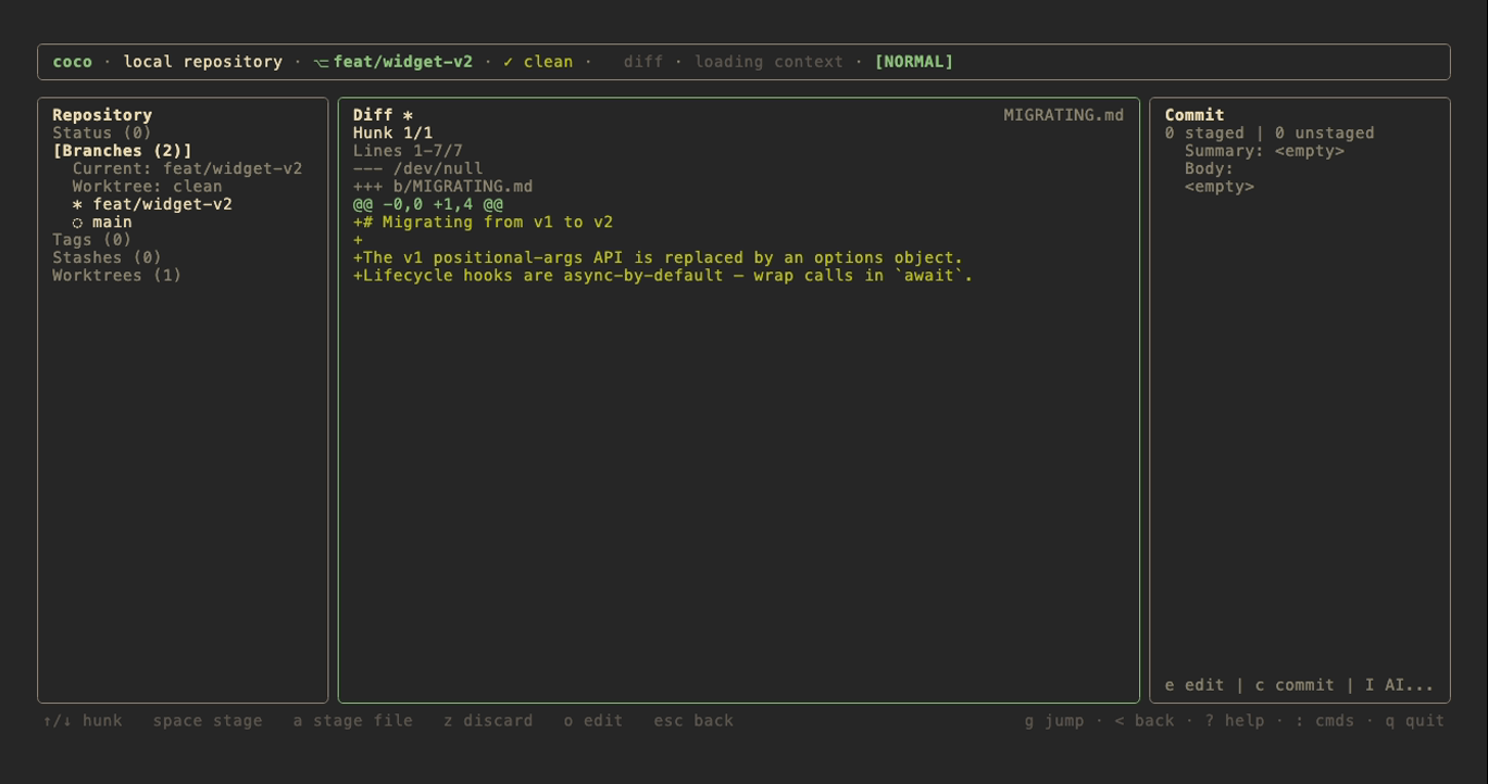 The diff view in the gruvbox theme