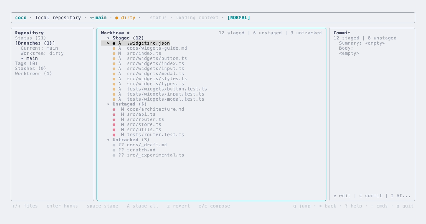 The status view in the catppuccin-latte theme