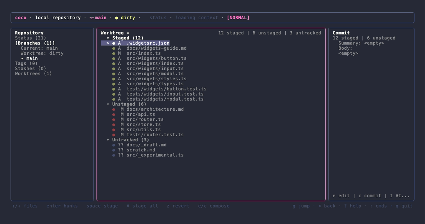 The status view in the dracula theme