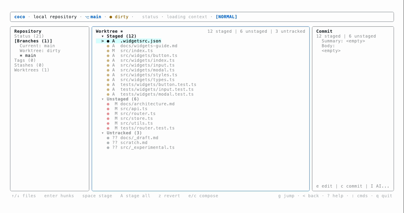 The status view in the github-light theme