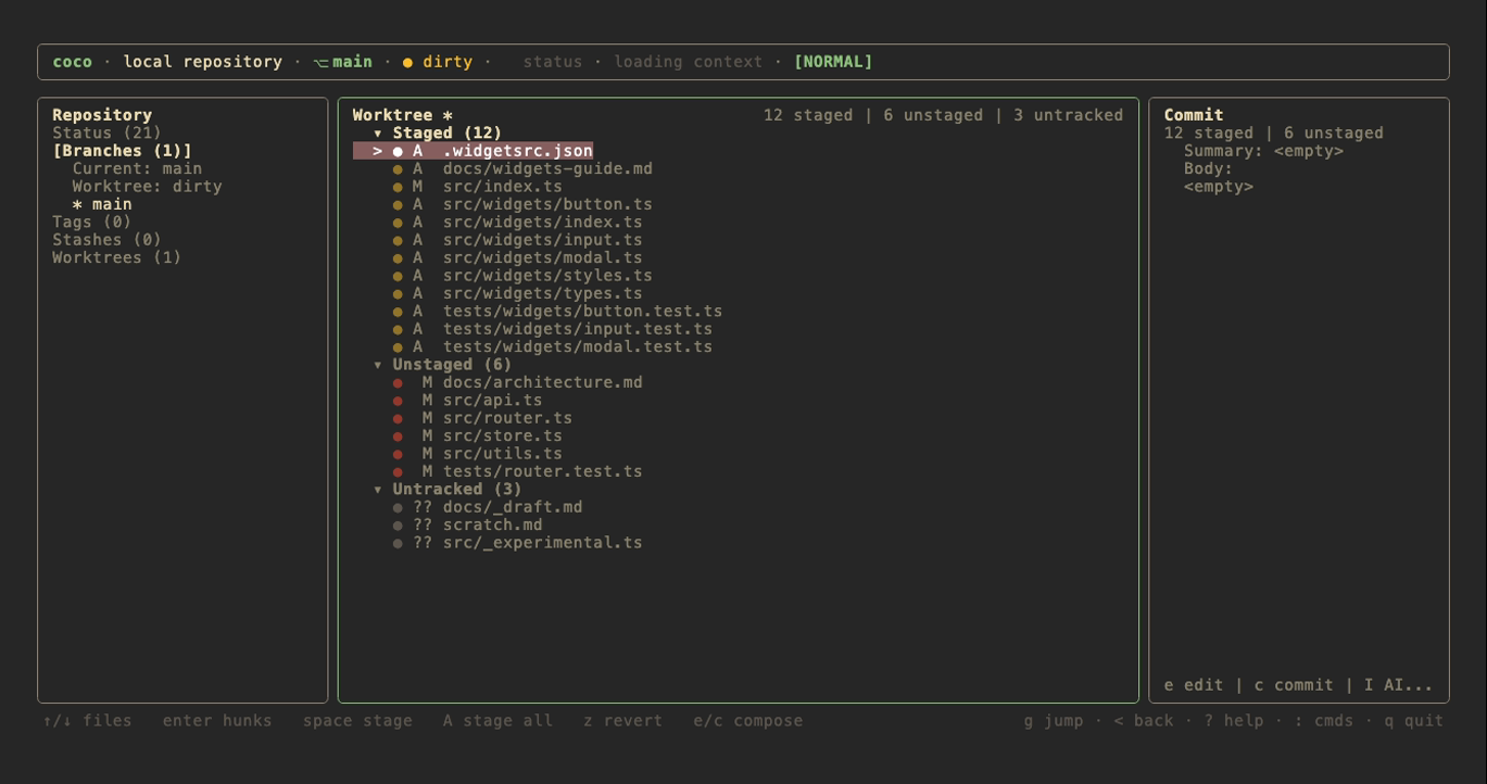 The status view in the gruvbox theme